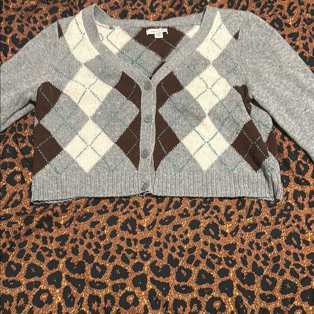 Gray and Brown Argyle Women's Sweater